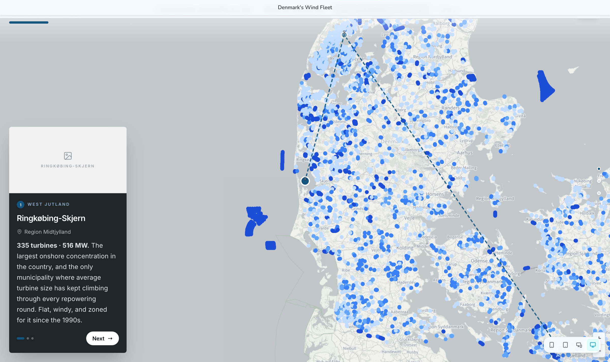 A map tour stop rendered in the Immersive Map layout, with a dark card over a full-bleed map