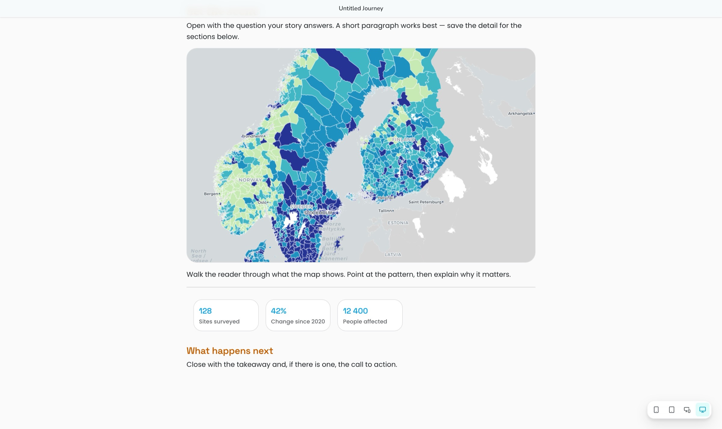 A journey page with an embedded live map and stat callouts