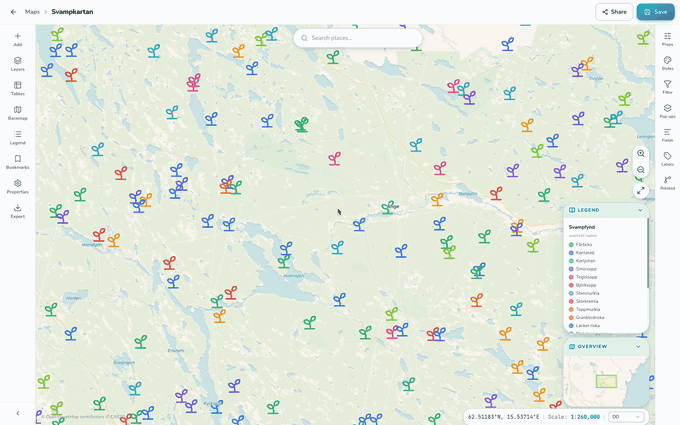 The OrbGIS map viewer with styled layers